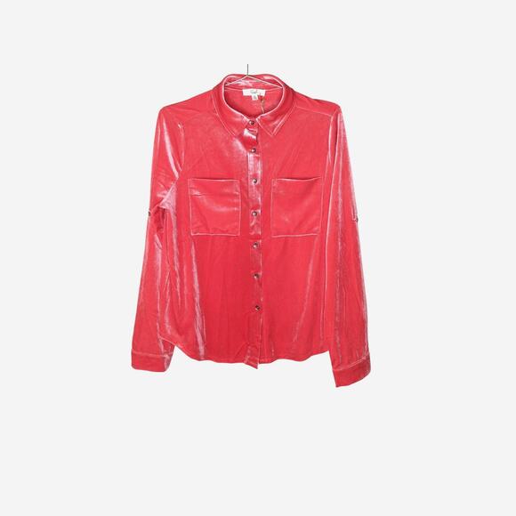 New Easel Los Angeles Coral Velvet Button Down Shirt M Oversized Long Sleeve - Picture 2 of 15